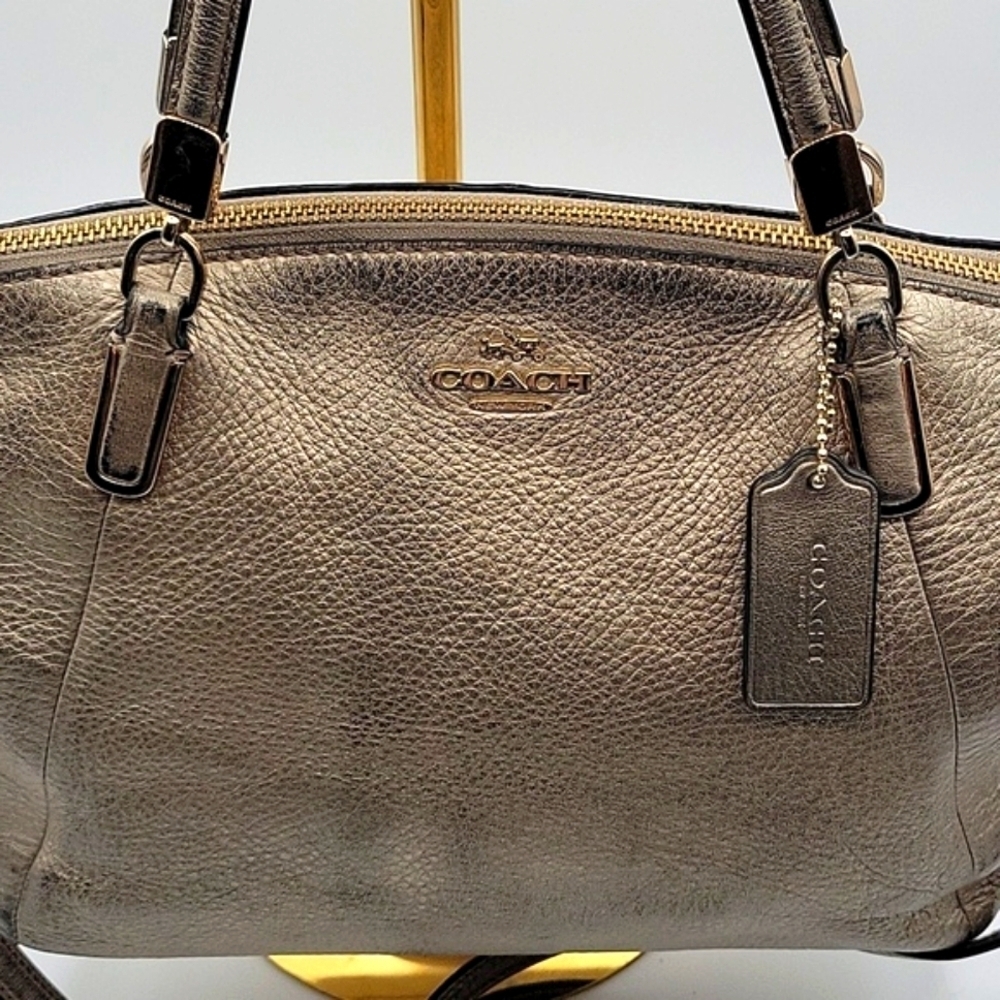 COACH Satchel w/ Crossbody Strap Metallic Pebbled Soft Leather Gold Hardware - Picture 3 of 13